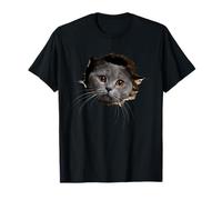 Funny British Shorthair Cat Art Gray Cat Peeking Pet Humor T-Shirt