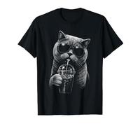 Funny British Shorthair Cat Drinking Iced Coffee Value Graphic T-Shirt, Men, Black, L