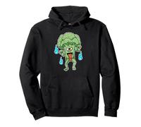 Funny Broccoli Monster with One Eye and Blue Ghost Flames Pullover Hoodie
