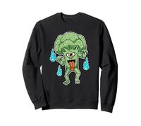 Funny Broccoli Monster with One Eye and Blue Ghost Flames Sweatshirt