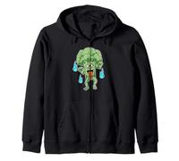 Funny Broccoli Monster with One Eye and Blue Ghost Flames Zip Hoodie