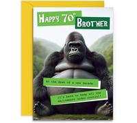 Funny Brother 70th Birthday Card - Grumpy Gorilla Design for Him - Fun Age 70 Happy Birthday Card for Brother - A5 Size Card with Yellow Envelope