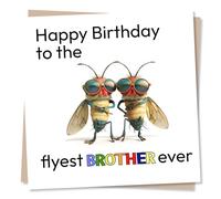 Funny Brother Birthday Card - Cartoon Fly Design - Happy Birthday To The Flyest Brother Ever - For Older or Younger Brother