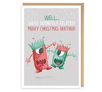 Funny Brother Christmas card, Merry Christmas brother, Xmas Holidays Cute crazy monsters from brother or sister, Definitely Related