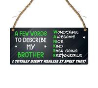 Funny Brother Plaque - "A Few Words to Describe My Brother" - Hilarious Sign for Brother’s Birthday, Gag Gift, or Special Occasion - Perfect Decor for Man Cave or Home (Small: 19 cm (H) × 9 cm (W))
