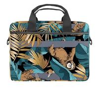 Funny Brown Sloth Gold Palm Banana Leaves Pattern Laptop Case Bag Sleeve Portable Crossbody Messenger Briefcase w/Strap Handle, 13 14 inch