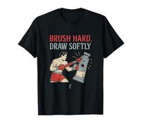 Funny Brush Hard Draw Softly Boxer Punch Design T-Shirt