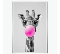Funny Bubble Gum Giraffe Wall Art - Giraffe with Sunglasses Poster Pink Bubblegum Print for Kids Room Nursery Bathroom Decor 40x60cm Unframed