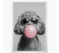 Funny Bubble Gum Labradoodle Wall Art - Dog with Sunglasses Poster Pink Bubblegum Print for Kids Room Nursery Bathroom Decor 50x75cm Unframed