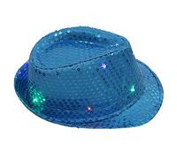 Funny Bucket Hats for Adults LED Sequin Fedoras Hats Flashing Cowboy Hat Performance Props Sequin Light Up Fedora Party Hat Sky Blue