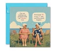 Funny Bucket List Greeting Card 150mm x 150mm - Vintage Seaside Humour Card with ‘I’m Not Making Any Progress With My Bucket List’ Joke