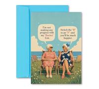 Funny Bucket List Greeting Card A5 - Vintage Seaside Humour Card Featuring ‘I’m Not Making Any Progress With My Bucket List’ Joke