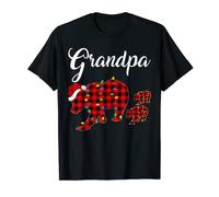 Funny Buffalo Plaid Grandpa Bear Two Cubs Christmas Pajama T-Shirt