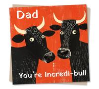 Funny Bull Birthday Card For Dad Or Fathers Day Card - Dad You Are Incredi-bull - Dad Birthday Card From Son or Daughter - Vibrant Red and Black Design