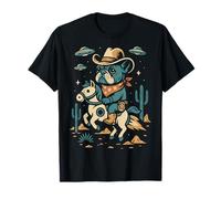 Funny Bulldog Cowboy with UFO and Horse Western Dog SciFi T-Shirt