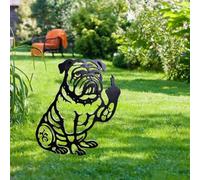Funny Bulldog Metal Garden Decor,French Middle Finger Bulldog Garden Stakes, Dog Silhouette Stakes,Animal Metal Art Ornament,Dog Cutout Statues Welcome Sign for Yard Lawn