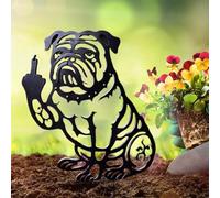 Funny Bulldog Metal Garden Decor,French Middle Finger Bulldogs,Black Puppy Silhouette Ornament,Metal Dog Cutout Statues Welcome Sign for Yard Ornaments, Lawn, Pathway, Decorative Gifts