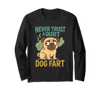 Funny Bulldog Owner Never Trust a Quiet Dog Fart Cartoon Long Sleeve T-Shirt