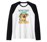 Funny Bulldog Owner Never Trust a Quiet Dog Fart Cartoon Raglan Baseball Tee