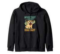 Funny Bulldog Owner Never Trust a Quiet Dog Fart Cartoon Zip Hoodie