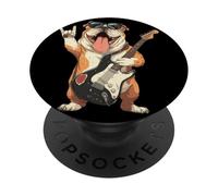 Funny Bulldog Rock Music Guitar Player Graphic Playful Sharp PopSockets Adhesive PopGrip
