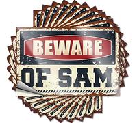 Funny Bumper Sticker Beware of Sam Funny Sticker 10 Pcs Car Accessories Funny Signs for Home Bar(12X18CM)