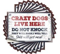 Funny Bumper Sticker Crazy Dogs Live Here Do Not Knock They Will Bark Funny Sticker 10 Pcs Funny Street Signs Car Stickers(12X18CM)