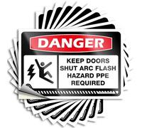 Funny Bumper Sticker Danger Keep Doors Shut Arc Flash Hazard PPE Required Stickers 10Pcs Stickers Funny Toolbox Stickers(12X18CM)