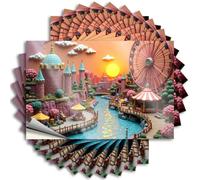 Funny Bumper Sticker Enchanted Fantasy Land with Castle, Ferris Wheel, and River at Su Stickers 10Pcs Car Accessories Bar Accessories for Man Cave(8X12CM)