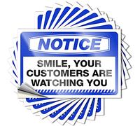 Funny Bumper Sticker Notice Smile, Your Customers are Watching You Stickers 10 Pcs Prank Bumper Stickers No Stupid People Sign(8X12CM)
