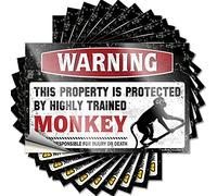 Funny Bumper Sticker Warning This Property is Protected By A Highly Trained Monkey Funny Sticker 10 Pcs Prank Bumper Stickers No Stupid People Sign(8X12CM)