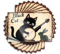 Funny Bumper Stickers A Black Cat Playing A Banjo with A Rabbit Nearby. Stickers 10Pcs Inappropriate Stickers Sticker for Cars(6X9CM)
