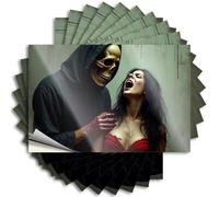Funny Bumper Stickers A Hooded Figure with A Golden Skull Mask Holds A Screaming Woman by Her Throat Sticker 10Pcs Car Decals Car Decals(6X9CM)