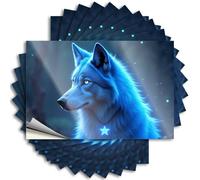Funny Bumper Stickers Blue Wolf with Star Pendant in The Forest Stickers 10Pcs Car Accessories Car Decals(12X18CM)