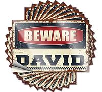 Funny Bumper Stickers for Adults Beware of David Funny Sticker 10 Pcs Sticker Decals for Cars Men Cave Decor(8X12CM)