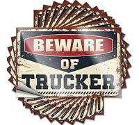 Funny Bumper Stickers for Adults Beware of Trucker Funny Sticker 10 Pcs Warning Stickers for Cars Bar Signs for Man Cave(6X9CM)