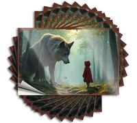 Funny Bumper Stickers for Adults Little Red Riding Hood Confronts The Wolf in Enchanted Forest Stickers 10Pcs Funny Car Sticker Man Cave Bar(12X18CM)