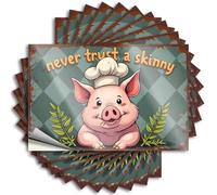 Funny Bumper Stickers for Adults Never Trust A Skinny Chef: A Whimsical Pig's Warning! Stickers 10Pcs Bar Rules Sign Car Decal Stickers(12X18CM)