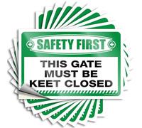Funny Bumper Stickers for Adults Safety First Gate Must Be Kept Closed Stickers 10Pcs Garage Decor for Men Bar Signs for Home Decor(8X12CM)