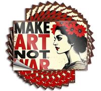 Funny Bumper Stickers Make Art Not War Stickers 10Pcs Inappropriate Stickers Sticker for Cars(6X9CM)