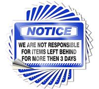 Funny Bumper Stickers Notice We are Not Responsible for Items Left Behind for More Then 3 Days Stickers 10 Pcs Car Stickers for Women Bumper Sticker(12X18CM)