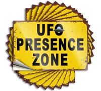 Funny Bumper Stickers UFO Presence Zone Warning Sign Stickers 10Pcs Car Accessories Car Decals(6X9CM)