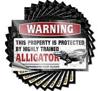 Funny Bumper Stickers Warning This Property is Protected By A Highly Trained Alligator Funny Sticker 10 Pcs Black and White Stickers Love Stickers(12X18CM)