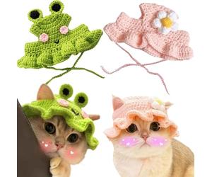 Funny Bunny Cat Hat for Small Animals Rabbits Guinea Pig Small Dog for Party Christmas Halloween (Frog and Flowers)