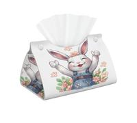Funny Bunny Pink Flowers Tissue Box Cover Pu Leather Tissue Holder Long Decorative Organizer For Office Car Home Bathroom Napkins and Facial Dispenser