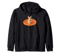 Funny Bunny Rabbit Sitting on Pizza Cute Animal Lover Design Zip Hoodie