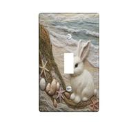 Funny Bunny Rabbit Themed Decorative Light Switch Cover Plate 1 Gang Single Toggle, Coastal Beach Seashell Electrical Faceplate for Kitchen Bathroom, Animal Switchcover Decor