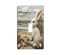 Funny Bunny Rabbit Themed Decorative Light Switch Cover Wall Plate 1 Gang Single Toggle, Coastal Beach Seashell Electrical Faceplate for Kitchen Bathroom, Animal Switchcover Decor