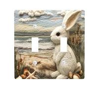 Funny Bunny Rabbit Themed Decorative Light Switch Cover Wall Plate 2 Gang Double Toggle, Coastal Beach Seashell Electrical Faceplate for Kitchen Bathroom, Animal Switchcover Decor