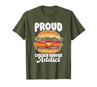 Funny Burger Cooking Apparel Proud Chicken Burger Addict T-Shirt, Men, Olive Green, 3X-Large